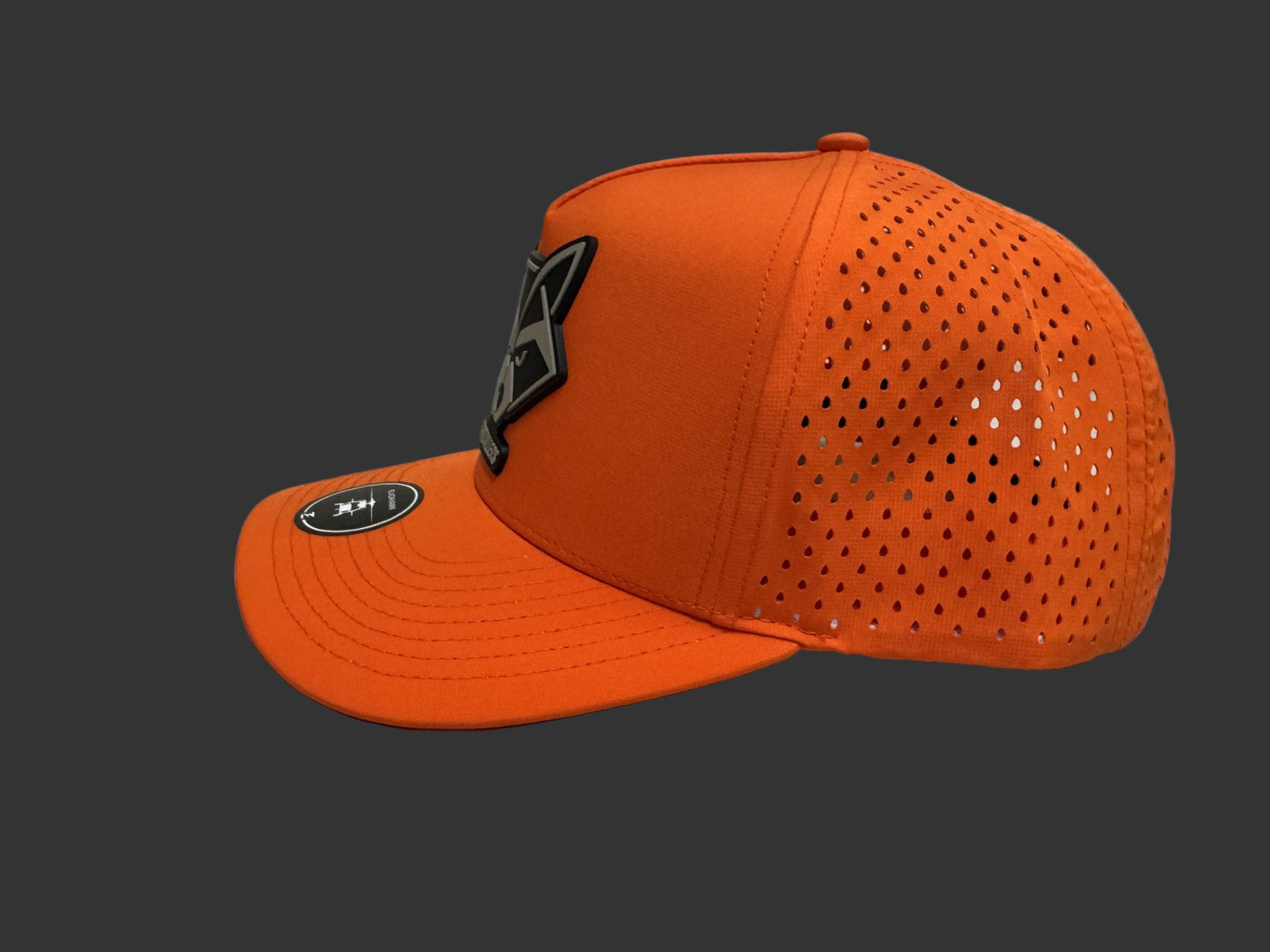 Zapped black hawk Blaze orange with MC squallers raccoon logo